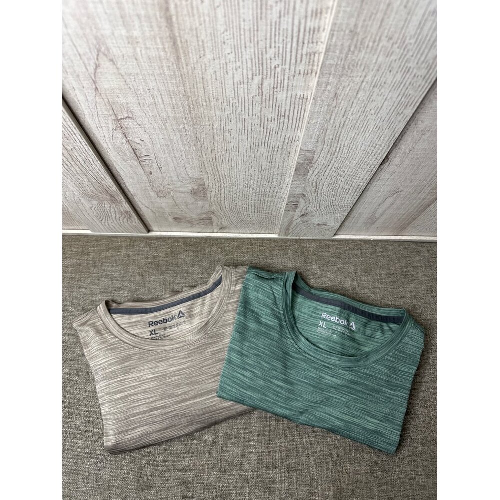 Reebok Mens XL Activewear T-Shirts 2-Pack Brown & Green Polyester Blend